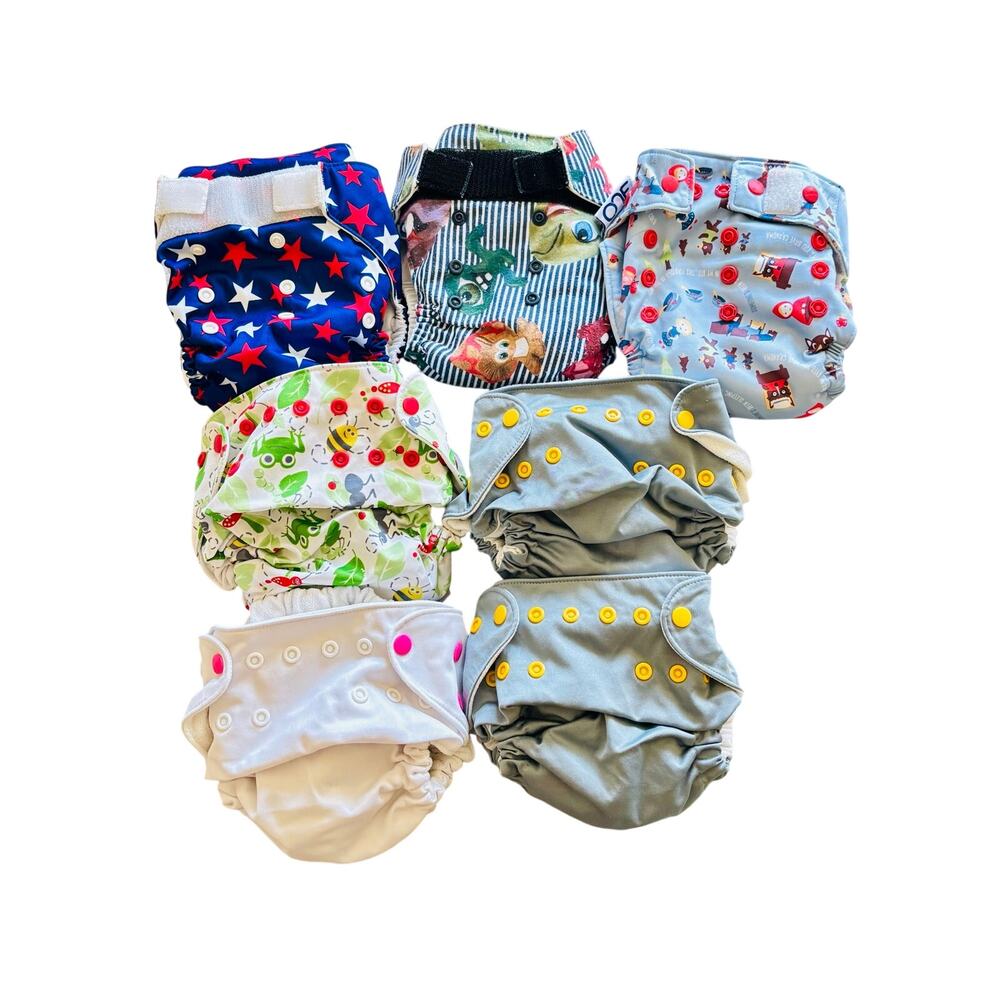 Chelory Fuzzi Bunz lot (7) cloth baby infant adjustable reusable diapers 10-40lb